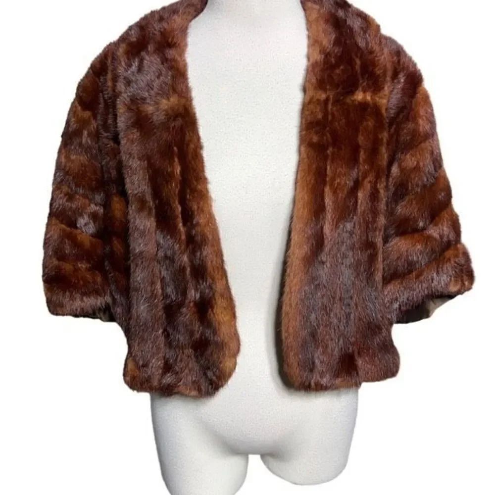 Rare Vintage Circa 1940-1950 Auburn Chestnut Mink Fur Wrap Cape Bridal Stole